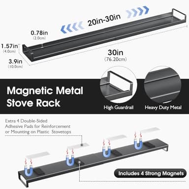 Bumusty 4X Strong Magnetic Shelf for Stove Top, 30" Adjustable Oven Shelf Spice Rack Over the Stove, Seasoning Organizer Kitchen Shelves, Matte Black - Image 2