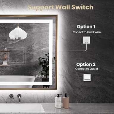 Amorho 60"x 36" Gold LED Bathroom Mirror, Metal Framed Mirror with Front Light and Backlit, Stepless Dimmable, Anti-Fog, Shatter-Proof, Memory, 3 Colors - Image 7