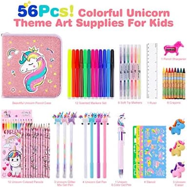 53PCS Fruit Scented Markers Set - Art Coloring Drawing Kits for Kids with Unicorn Pencil Case, Art Supplies for Kids Ages 4 6 8,Stationary Set Pencil,Crayon&Markers Stuff,Birthday Gifts Toys for Girls - Image 2