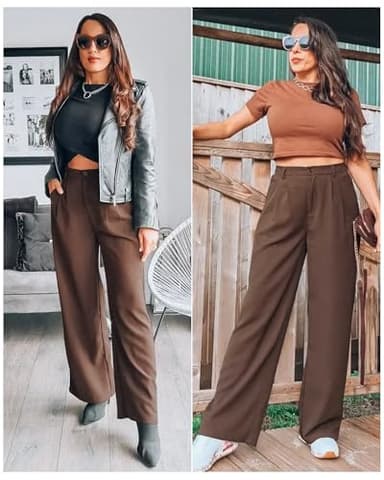 GRAPENT Flowy Pants High Waisted Wide Leg Trousers Womens Slacks Elastic Waist With Pockets Wide Leg Pants Brown Pants Old Money Aesthetic Clothing Women Color Chocolate Brown Size Small Size 4 Size 6 - Image 3