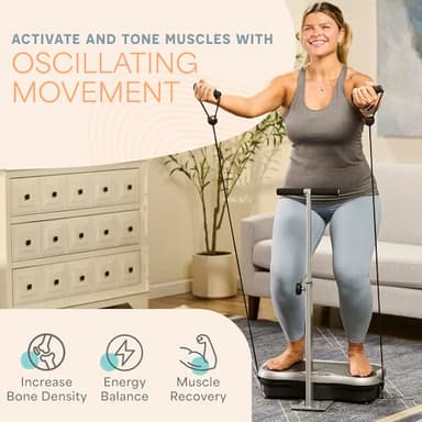 Lifepro TrimLite Vibration Plate Exercise Machine with Handlebars – Whole Body Vibration Platform for Lymphatic Drainage & Weight Loss – 99 Speed Levels, Bluetooth Speaker, Resistance Bands & Remote - Image 6