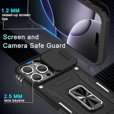 DEERLAMN Case for iPhone 16 Pro Max with Slide Camera Cover+Screen Protector (1 Pack), Rotated Ring Kickstand Military Grade Shockproof Protective Cover-Black - Image 5