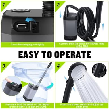 Spopal Portable Shower for Camping, [Long-Lasting] 6000mAh Rechargeable Camping Shower with Intelligent LED Display, 4 Spray Modes, IPX7 Waterproof Outdoor Camp Pump for Hiking, Travel, Car, Pet - Image 6