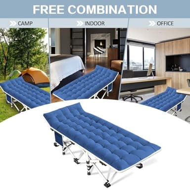 GETOVIN 2 Pack Camping Cot with Mattress Comfortable Cots for Sleeping Sleeping Cot Folding Cot Double Layer Oxford Heavy Duty Camping Bed with Carry Bag for Home Office Nap Outdoor Travel - Image 6