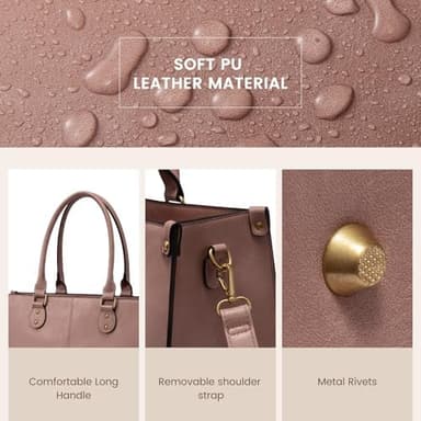 LOVEVOOK Laptop Tote Bag for Women, 15.6 Inch Large Capacity Vintage Leather Work Computer Bag, Business Casual Shoulder Handbag, Lotus Pink - Image 6