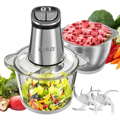 Electric Food Processor Meat Grinder 800W 2x12cups LED Timer Electric Food Chopper Vegetable chopper 3 layers 6 blades for Mincing Puree for home use kitchen aid for pet food,baby food by BUMET - Image 1
