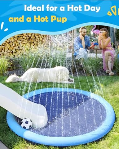 Peteast Dog Splash Pad 59" Anti-Slip Dog Pools for Large Dogs 0.58 mm Thick Dog Sprinkler Water Toy - Image 7