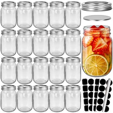CycleMore 20 Pcs 12oz Glass Mason Jars With Silver Separable Lids, 350ml Round Canning Jars for Honey, Jam, Herb, Wedding Favor, Kitchen Storage Wide Mouth Bottles for Crafts, Meal Prep - Image 1