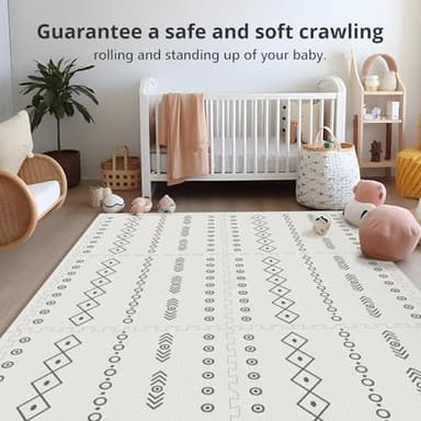 Baby Foam Play Mat, PIGLOG 72x48 Baby Crawling Mat, Floor Mats for Kids for Infants with Interlocking Floor Tiles, Toddler Playmats for Indoor and Outdoor, Easy to Clean Playroom Mats, Bohemia - Image 7