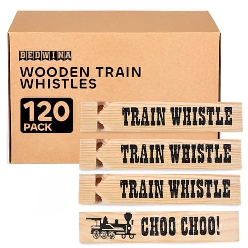 Wooden Train Whistles (Pack of 120) - Wood Train Whistle for Kids, Train Party Favors, Theme Birthday Decorations, Noisemakers, Goodie Bag Filler, Small Game Prizes, Stocking Stuffers - Image 1