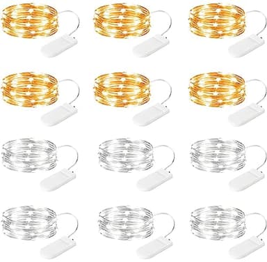 Brightown 12 Pack Led Fairy Lights Battery Operated String Lights Waterproof Silver Wire 7 Feet 20 Led Firefly Starry Moon Lights for DIY Wedding Party Bedroom - Image 1
