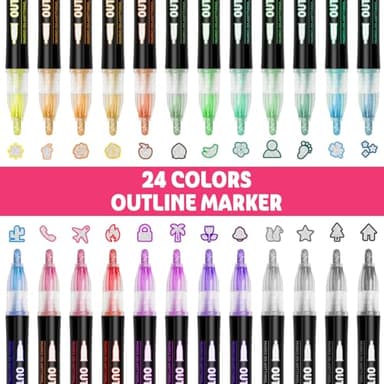 Stocking Stuffers, Outline Glitter Markers, Stocking Stuffers for Teen Girl Gifts Trendy Stuff, 24 Shimmer Markers Outline Pens for Art Supplies for Kids 9-12, Gifts for 4-12 Year Old Girls - Image 4