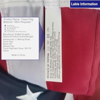 Homissor Texas Flag 5x8 Feet - Embroidered Star Sewn Stripes Outdoor Heavy Duty 210D Oxford Nylon Flags Vivid Color - Canvas Header Brass Grommets and 4 Stitch Hemming USA Flag - Image 8