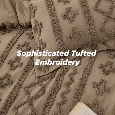 Bedsure Tufted Boho Comforter Set King Size - Light Brown Boho Bed Set, GentleSoft™ 3 Pieces Farmhouse Shabby Chic Embroidery Bedding, Gifts for Woman, Jacquard King Comforter for All Seasons - Image 5