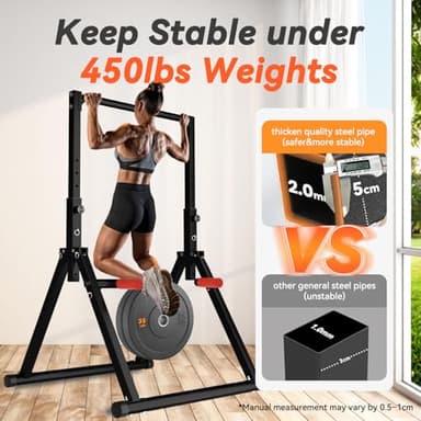 WATBKHE Power Tower Pull Up Dip Station Foldable, Pull Up Bar Station Adjustable, Multi-Function Home Gym, Strength Training Fitness Equipment, Support 450LBS - Image 2