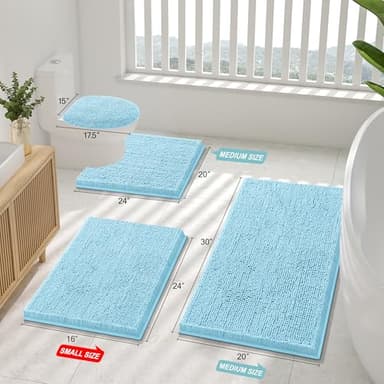 Smiry Luxury Chenille Bathroom Rugs 36x24, Extra Soft and Absorbent Shaggy Bath Mat, Machine Washable, Non-Slip Plush Carpet Runner for Tub, Shower, and Floor, Home Decor Accessories, Sky Blue - Image 3