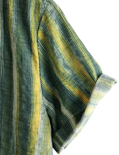 VATPAVE Mens Casual Short Sleeve Button Down Shirts Regular Fit Hawaiian Summer Shirt Medium Green Yellow - Image 4
