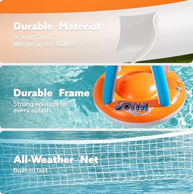 JOYIN Inflatable Pool Float Set Volleyball Net & Basketball Hoops, Floating Swimming Game Toy for Kids and Adults, Summer Floaties, Volleyball Court (105”x28”x38”)|Basketball (27.6”x23”),L-Orange - Image 5