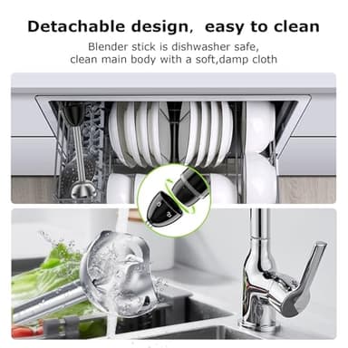 Bonsenkitchen Hand Blender, Immersion Blender with 2 Mixing Speed, Electric Handheld Mixer Portable Stick Mixer with Stainless Steel Blades for Soup, Smoothie, Puree, Baby Food - Image 7