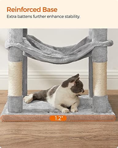Feandrea Cat Tree, 56.3-Inch Cat Tower for Indoor Cats, Multi-Level Cat Condo with 4 Scratching Posts, 2 Perches, Hammock, Cave, Light Gray UPCT161W01 - Image 8