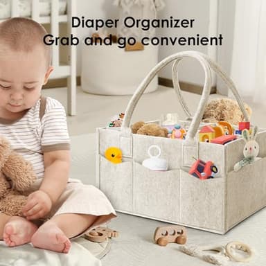 HIPHOP PANDA 2-Pack Diaper Caddy Organizer - Nursery Storage Bin & Car Organizer for Diapers, Wipes, and Baby Essentials - Dual-Color Solid Set (Grey/Oatmeal), Regular Size - Image 4