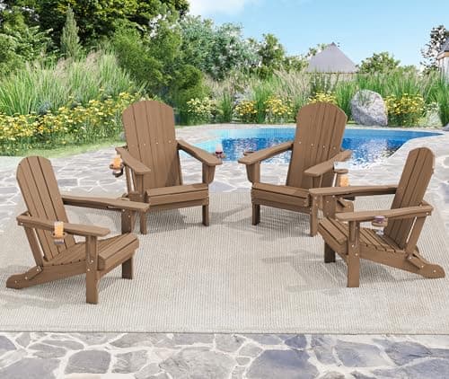 SERWALL Adirondack Chair with Cup Holders - Composite Adirondack Chairs Set of 4 HDPE Outdoor Chairs All Weather Use- Brown - Image 1