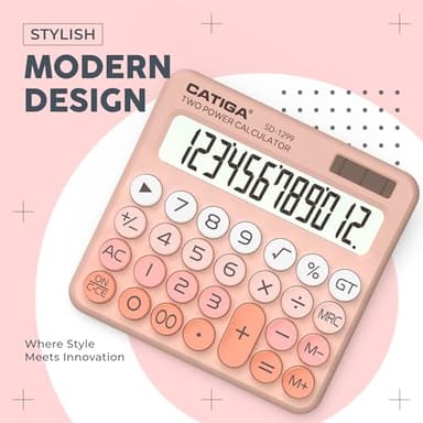 CATIGA Mechanical Switch Calculator with Solar and Battery Dual Power, 12-Digit Large LCD Display, Aesthetic and Cute Desktop Calculator with Big Button, for Home, School and Office Use, SD-1299 - Image 7