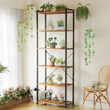 Casaottima Book Shelf, 6 Tier Tall Bookshelf, Modern Wood Bookcase Shelves for Bedroom, Industrial Display Shelf for Living Room Home Office Kitchen, Standing Shelving Unit Storage Organizer, Vintage - Image 8
