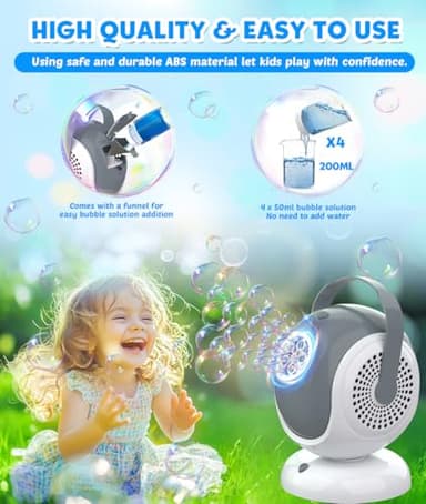 Joyfuture Bubble Machine - Automatic Bubbles Blower for Kids, Toddlers - 360° Rotation & 75° Adjustment, Bubble Toys with LED Light - Gifts for Boys, Girls, Halloween, Outdoor, Birthday, Party - Image 4