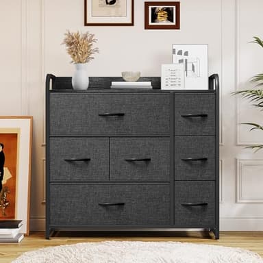 YITAHOME Dresser TV Stand, Dresser for Bedroom, Fabric Dresser with 7 Drawers, Furniture Storage Tower Cabinet for Bedroom, Living Room, Hallway, Closet, Black Wood Grain - Image 4