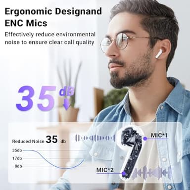 Wireless Earbuds, Bluetooth 5.4 Headphones with 42H Ultralight Ear Buds,Bluetooth Earbuds with 4 ENC Noise Cancelling Mics, HiFi Deep Bass Dual LED Display USB-C, Waterproof Earphones for Android iOS - Image 7