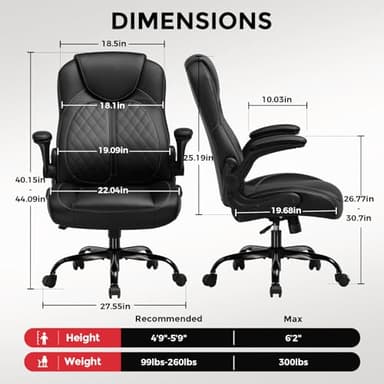 GTRACING Office Computer Gaming Chair Ergonomic Desk Chair for Adults with Lumbar Support Flip-Up Arms Adjustable Height Swivel Wheels PU Leather Executive Design for Short People Use, Black - Image 3
