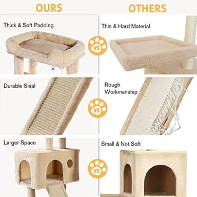 SHA CERLIN Cat Tree 36 Inches Cat Tower with Hammock, Sisal Scratching Post for Indoor Kittens, Small Room, Beige - Image 5