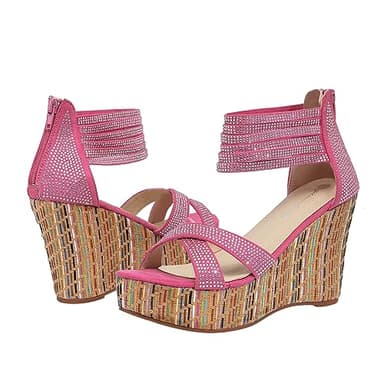 getmorebeauty Women's Wedge Sandals Diamond Across The Top Platform High Heels（US 9 PINK） - Image 7
