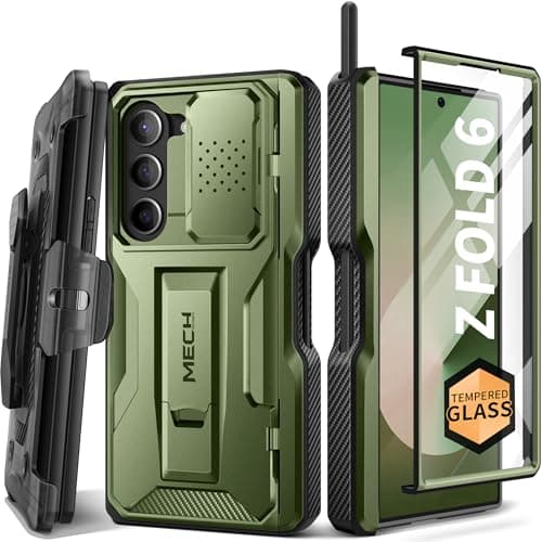 TONGATE for Z Fold 6 Case, [with S Pen Slot & Hinge Protection] [Tempered Glass Screen Protector] Full-Body Military Drop Phone Case for Samsung Galaxy Z Fold 6 with Kickstand & Belt Clip, Green - Image 1