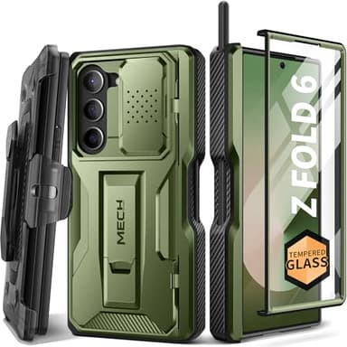 TONGATE for Z Fold 6 Case, [with S Pen Slot & Hinge Protection] [Tempered Glass Screen Protector] Full-Body Military Drop Phone Case for Samsung Galaxy Z Fold 6 with Kickstand & Belt Clip, Green - Image 1