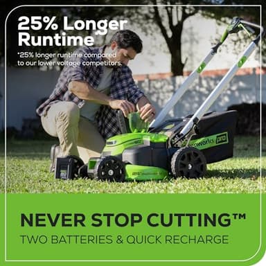 Greenworks 60V 25” Cordless (Self-Propelled) Lawn Mower (LED Lights + Aluminum Handles), 2 x 4.0Ah Batteries and Dual Port Rapid Charger - Image 4