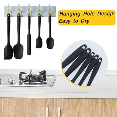Silicone Spatula Set, 5 Piece Food Grade Rubber Spatulas for Baking, Cooking, and Mixing High Heat Resistant Non Stick Dishwasher Safe BPA-Free (Black) - Image 4