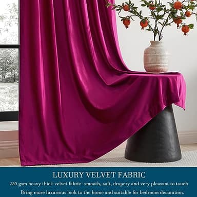 PRIMROSE Hot Pink Velvet Curtains 84 inch Long for Living Room,Set of 2 Panels Blackout Rod Pocket Back Tab Window Treatment Room Darkening Heavy Decorative Curtains Drapes for Bedroom - Image 3