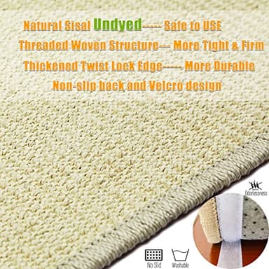 Pethave Cat Scratcher Mat, 23.6x15.7' Natural Sisal Scratching Pad with Velcro Tape, Stick on Floor and Wall Cat Scratch Mat Protects Carpet and Sofa - Image 3
