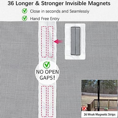 Upgraded Magnetic Screen Door Thicker 250g/m² Reinforced Mesh,36 Longer Magnets, Retractable Screen Door Mesh Magnetic Closure for Single Front Door - Image 5