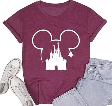 Cute Shirts for Women Funny Magic Kingdom Graphic Print Magic T Shirt Spring Classic Short Sleeve Crew Neck Oversized Happy Tee Tops(Purple XL)