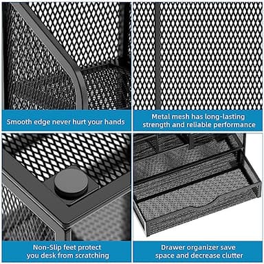 Marbrasse Mesh Pen Holder for Desk, Multi-Functional Pencil Organizer with Drawer, Desk Organizers and Accessories for Office Art Supplies (Black) - Image 6