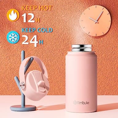 Fimibuke Kids Insulated Water Bottle - 14oz BPA-FREE 18/8 Stainless Steel Travel Tumbler Leak Proof Double Wall Vacuum Kid Cup with Straw Metal Water Bottle for School Boys Girls（2 Pack, Candy/Bubble） - Image 3