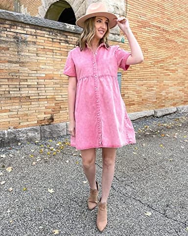 GRAPENT Summer Dresses for Curvy Women Dress to Hide Tummy Mother of The Bride Dresses for Women Button Down Dresses Plus Size Pink Dress Plus Size Dresses Casual Color Aurora Pink Size XX-Large - Image 4