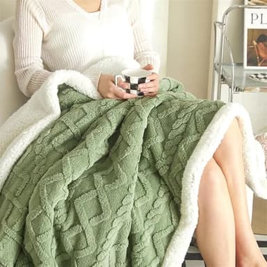 PU MEI Sherpa Throw Blanket for Couch Sofa 80”*60”- Fleece Tufted Fuzzy Soft Cozy Blanket for Bed, Thick Warm Blanket for All Seasons, (Sage Green, 60"*80") - Image 5