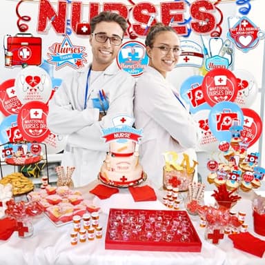 HOWAF Nurse Appreciation Week Decoration Set, 1 Glitter Thank You Nurse Banner, 18pcs Nurse Week Balloons, 6pcs Thank You Nurse Hanging Swirls, 13pcs International Nurse Day Cupcake Topper - Image 7