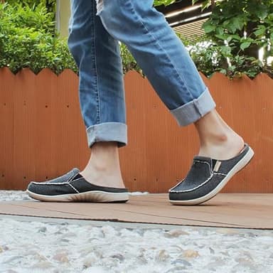 Mens Slippers with Arch Support, Canvas House Slipper for Men with Suede Insole and Velvet Lining, Slip on Clog House Shoes with Indoor Outdoor Anti-Skid Rubber Sole, Black, 9.5 - Image 9