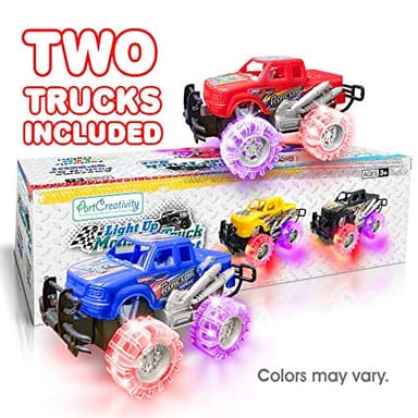 Light-Up Monster Truck Toys (2-Pack) – Push-&-Go Cars with Glowing Wheels – Birthday Gift for Toddlers, Boys & Girls Ages 3+ – Durable Friction-Powered Trucks – Batteries Included - Image 2