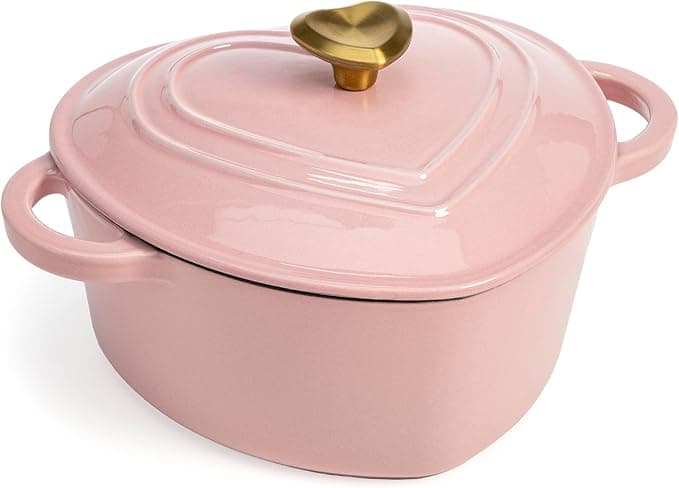 Paris Hilton Enameled Cast Iron Dutch Oven Heart-Shaped Pot with Lid, Dual Handles, Works on All Stovetops, Oven Safe to 500°F, 2-Quart, Pink - Image 1